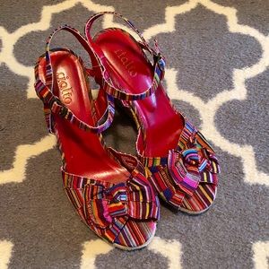 Rialto Striped Wedge Sandals with Bow